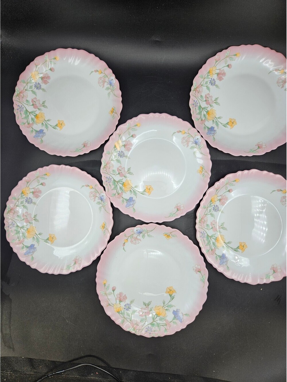 Vtg Arcopal France Elise Salad Lunch Plates Set of 6 Pink Ombre Rim Floral 7.25"